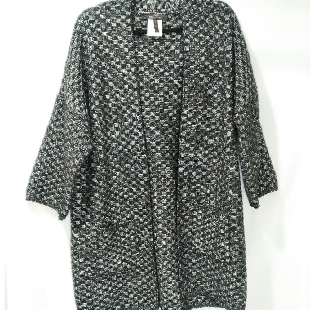 BCBG Maxazria Women's Thick Knit Open Front Sweater Cardigan Black Grey Size M